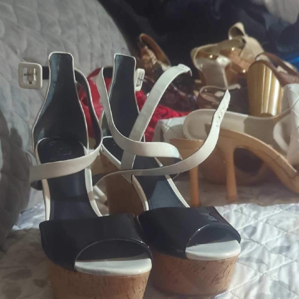 Guess Black and White Platform Heels